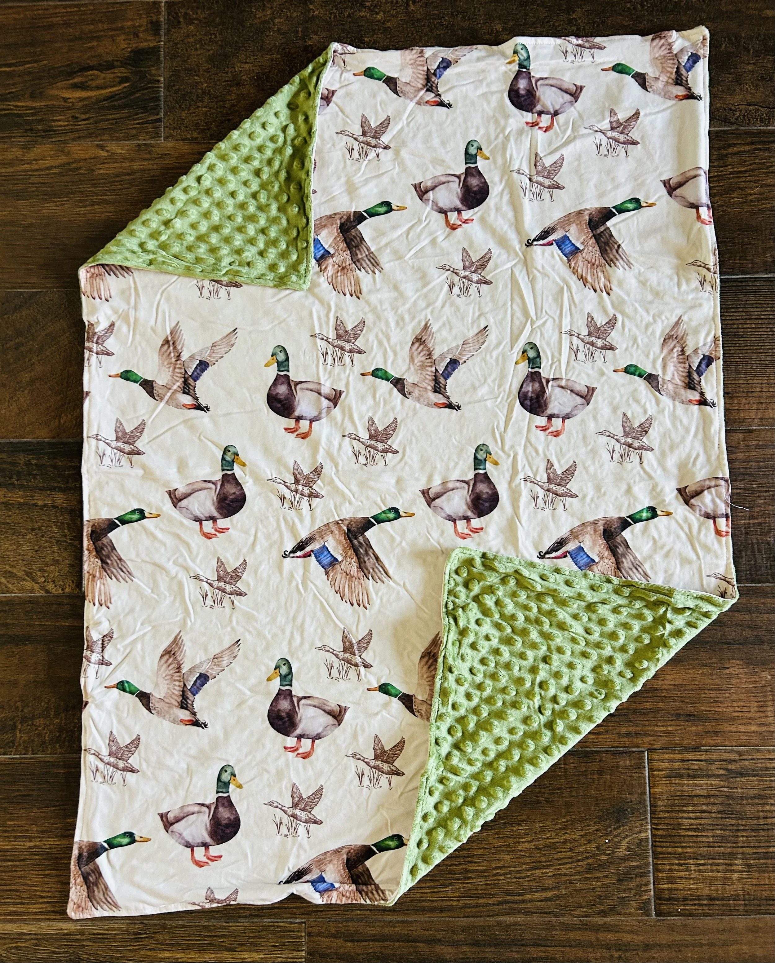 Olive Minky Duck Blanket