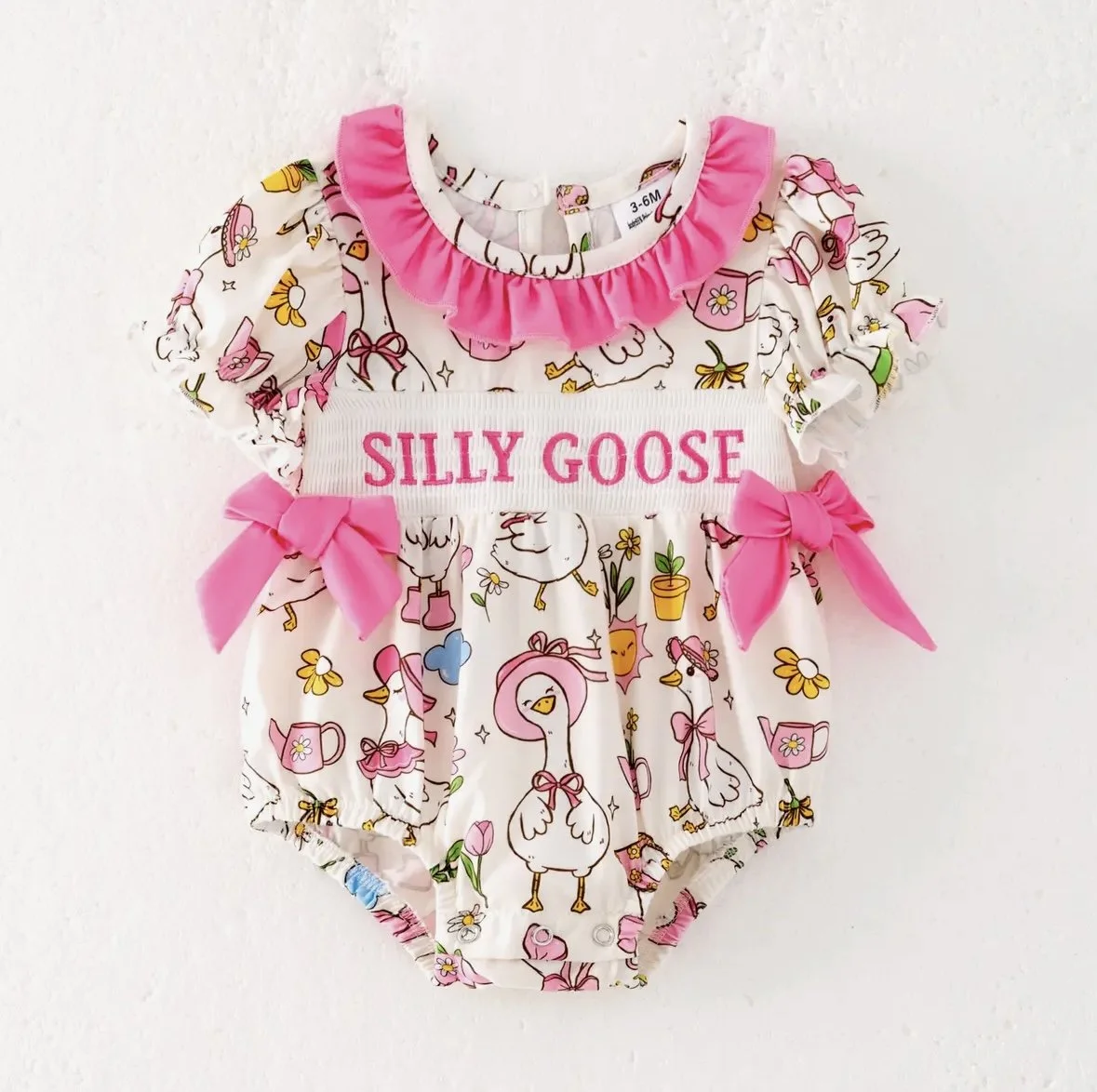 Silly Goose Smocked Romper (Arrives Mid May)
