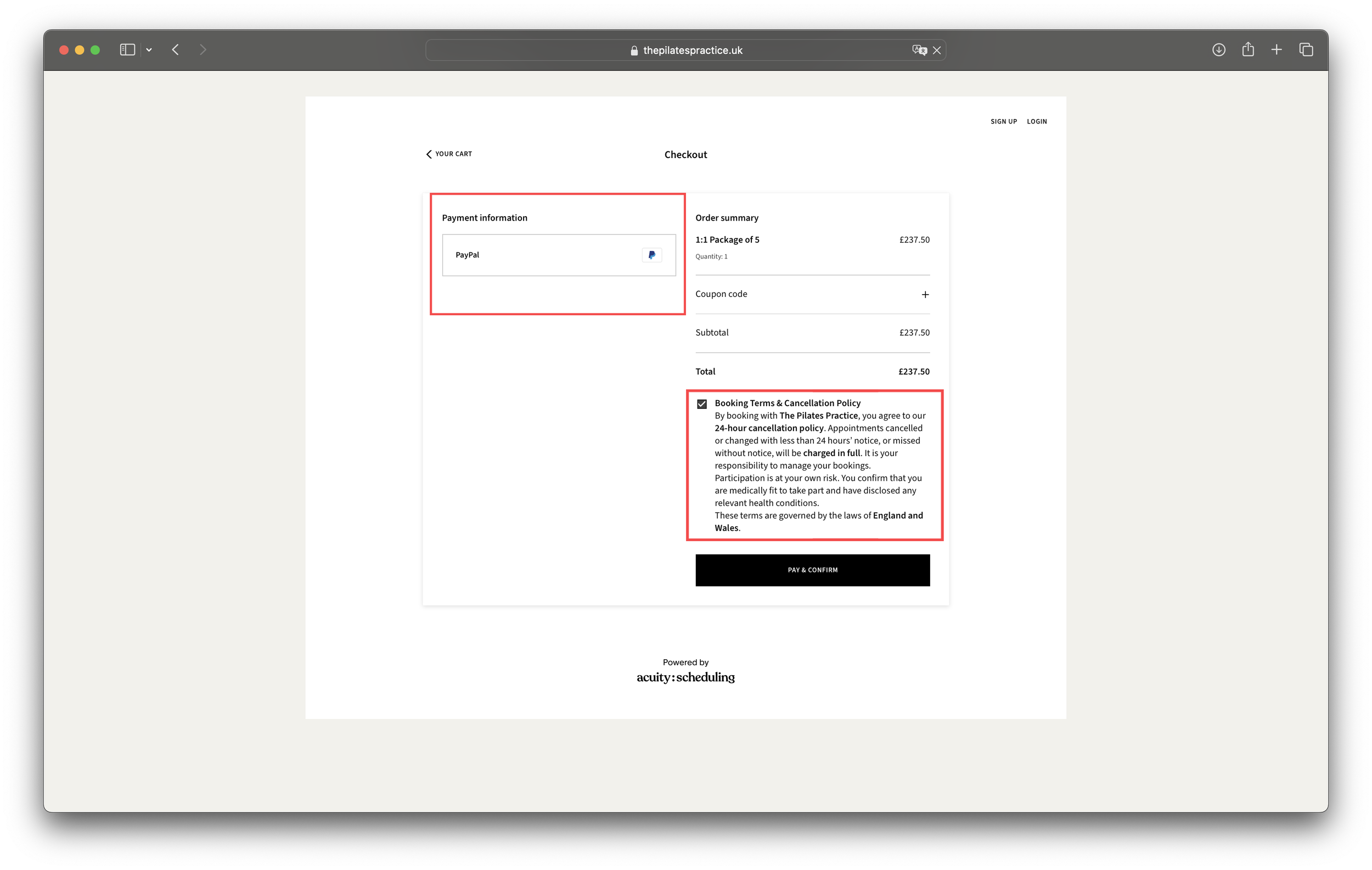 Please note PayPal is simply the payment processor to allow transactions to be made via the booking system. You are not paying via PayPal here. 

Be sure to read and check the terms and conditions and confirm purchase.