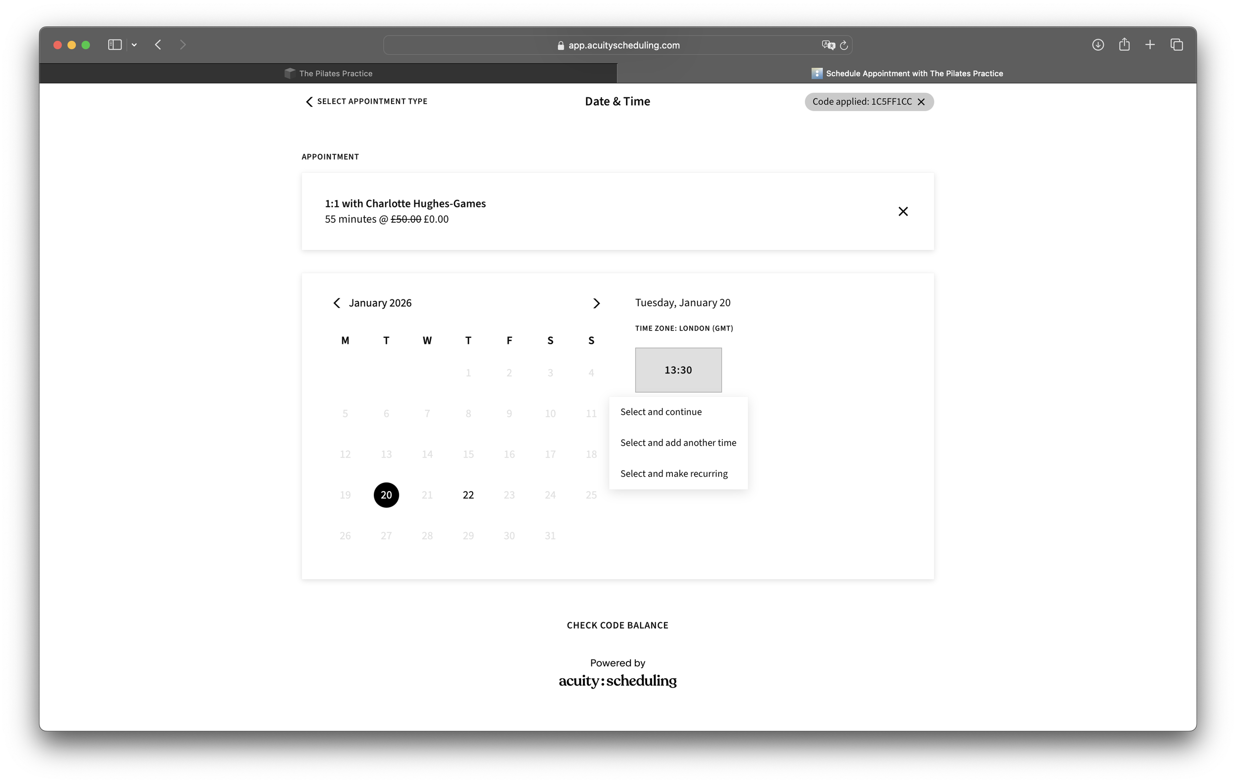 You will be offered the choice to select individual dates or weekly recurring appointments.