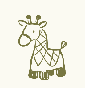 A cartoon drawing of a giraffe stuffed toy.