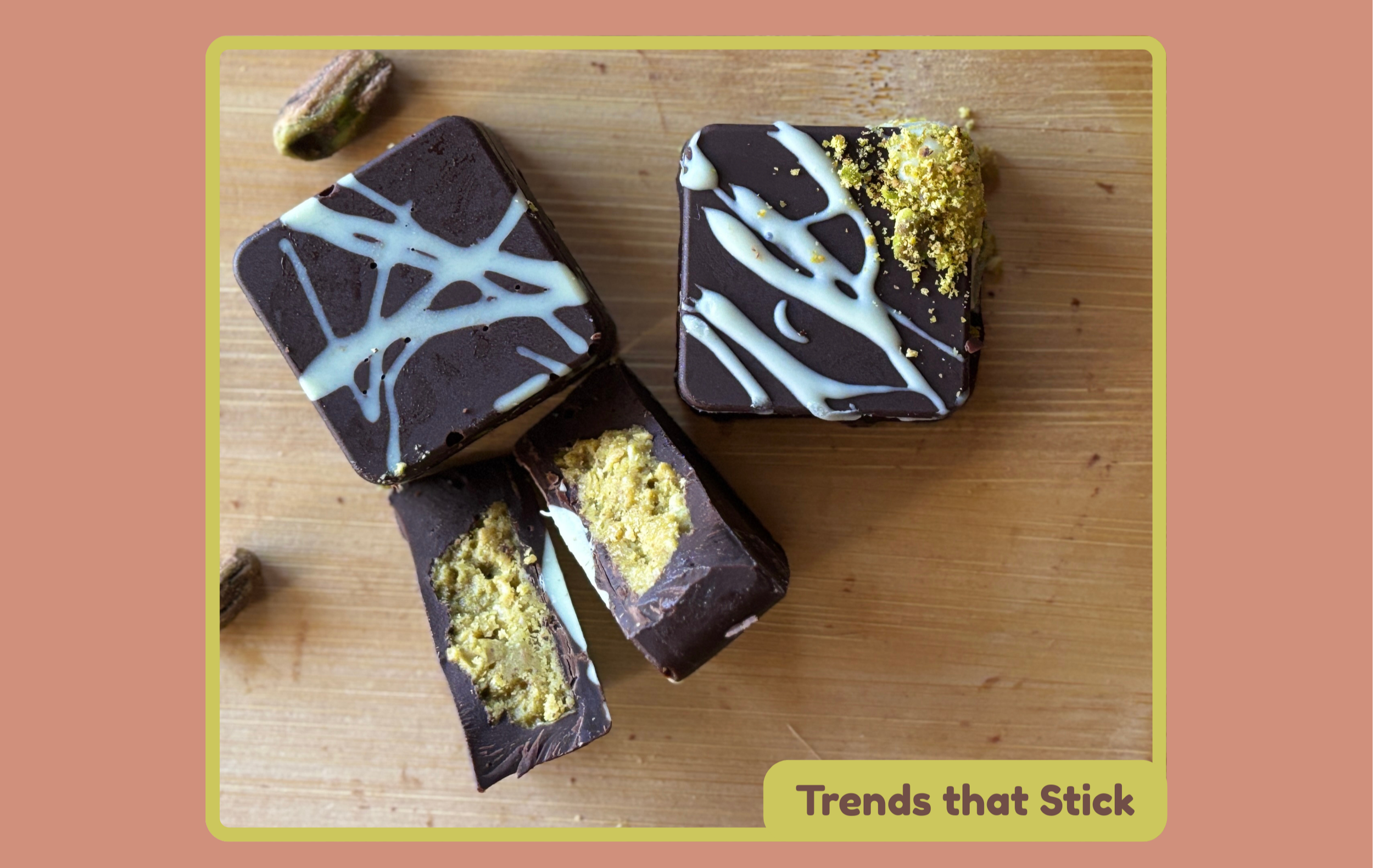 Chocolate square desserts bites- Dubai Chocolate Pistachio Bites