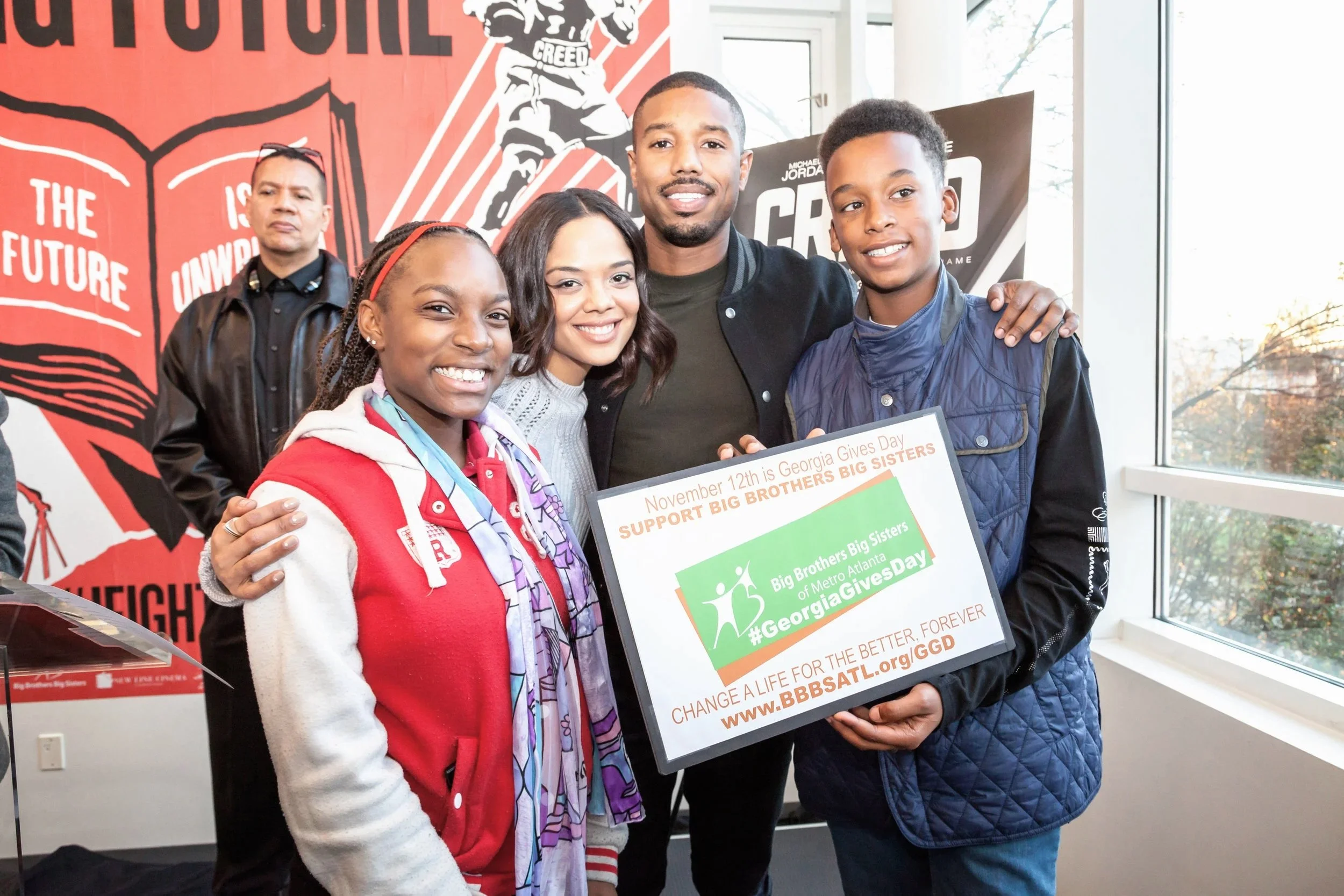 Michael B. Jordan and Tessa Thompson at a BBBS of Metro Atlanta fundraising event, documented by jm photographics.