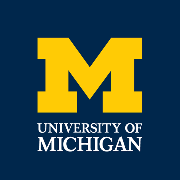 University of Michigan logo with a large yellow M and the text 'University of Michigan' below on a dark blue background.