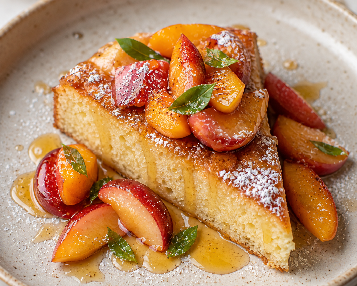 Ricotta Cake, Stone Fruit, Bay Honey
