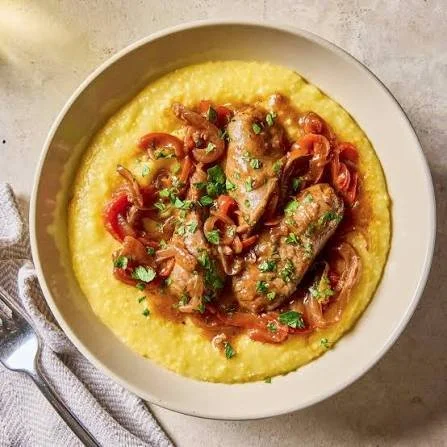 Sausage and Peppers, Creamy Polenta