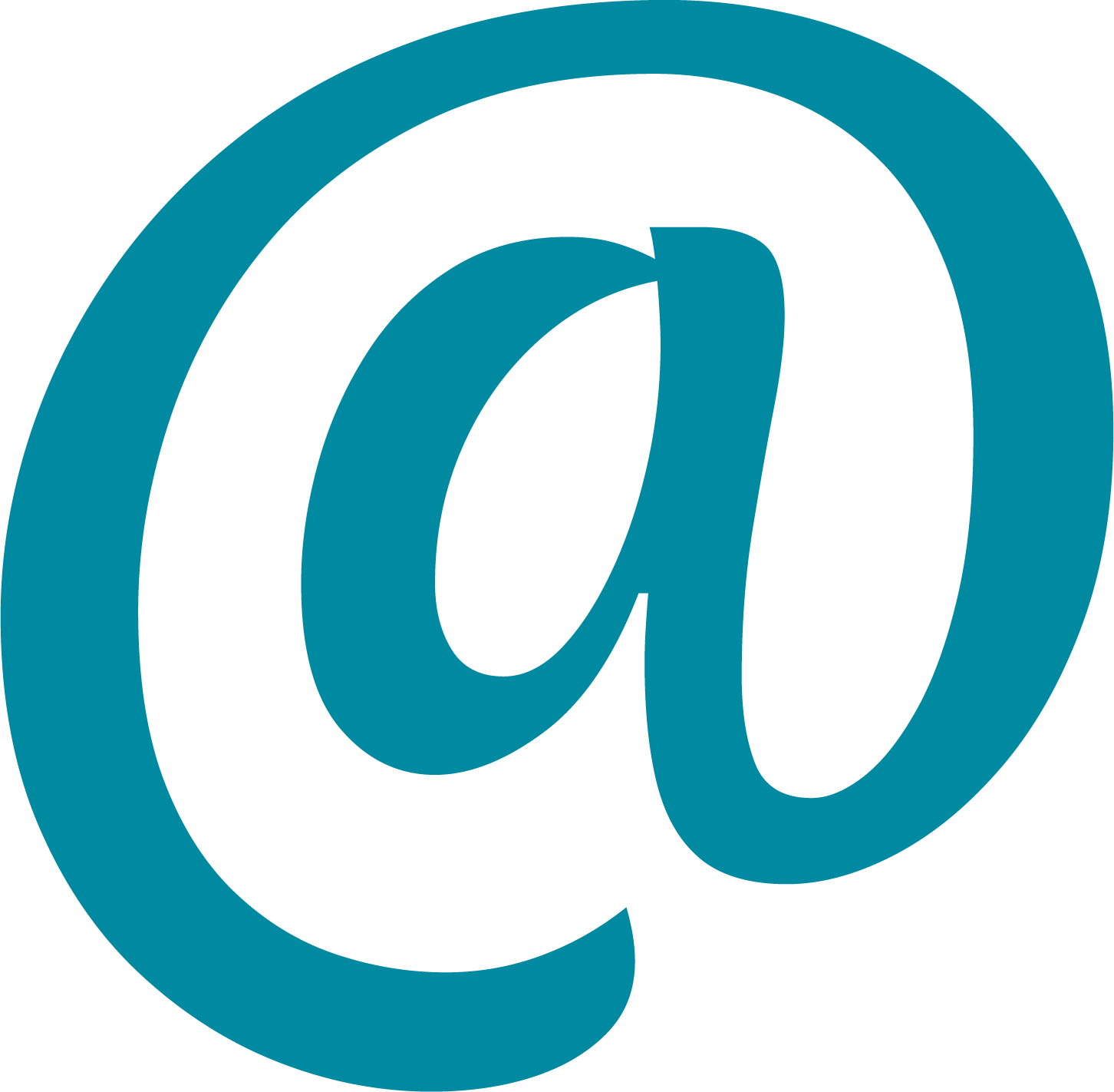 Großer blauer Email-At-Zeichen auf schwarzem Hintergrund.