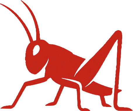 Red silhouette of a grasshopper.