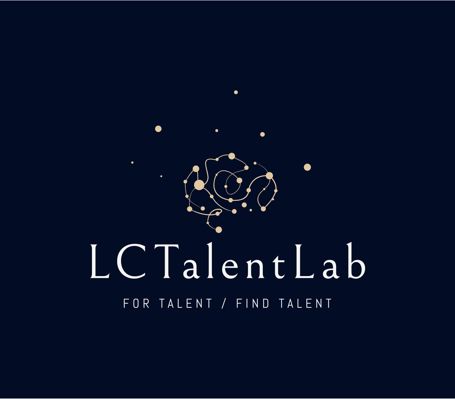 Logo for LCTalentLab featuring a stylized constellation above the text 'LCTalentLab' and the tagline 'For Talent / Find Talent' on a dark background.