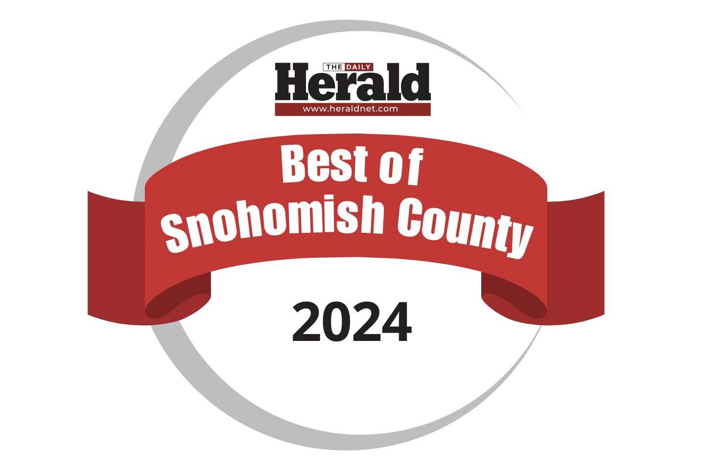 Nordic Home Solutions - winner of the best of Snohomish County 2024 - showing the Logo of The Daily Herald with a red ribbon banner reading "Best of Snohomish County 2024" in bold white text.