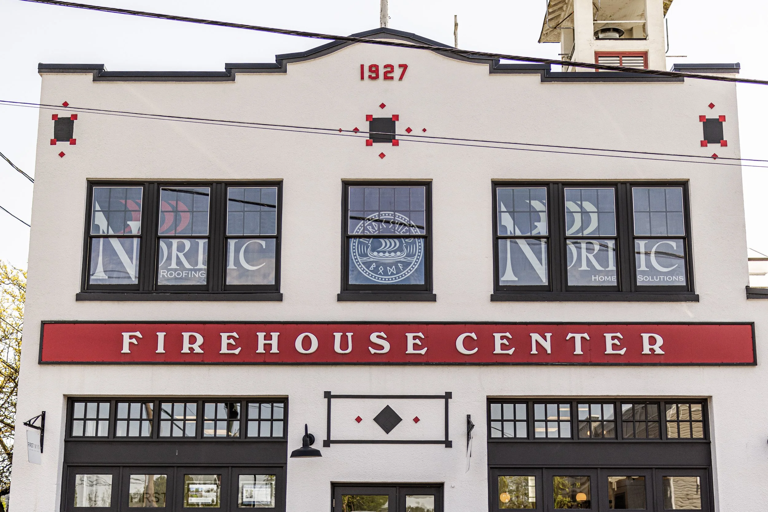 Nordic Home Solutions Office locations in the Historic Firehouse Center in Downtown Snohomish, WA. White and building