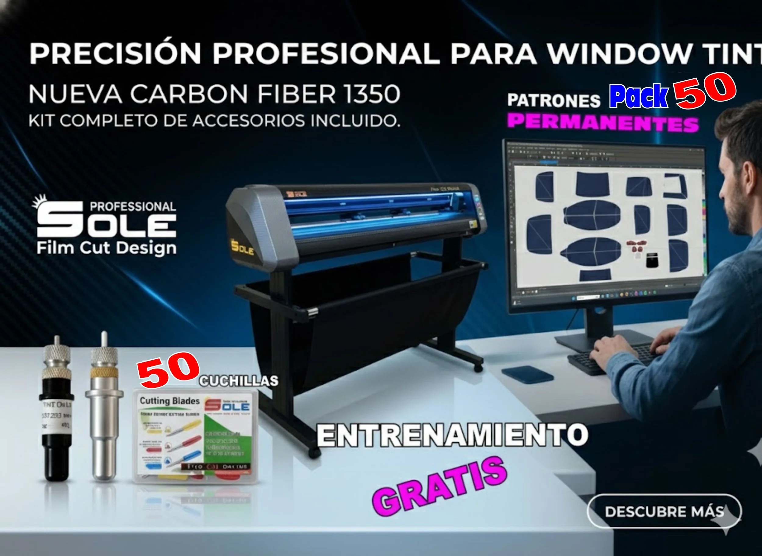 SPECIAL OFFER: 53" Cutting Plotter, Carbon Fiber 1350 model, 50 free window tint patterns