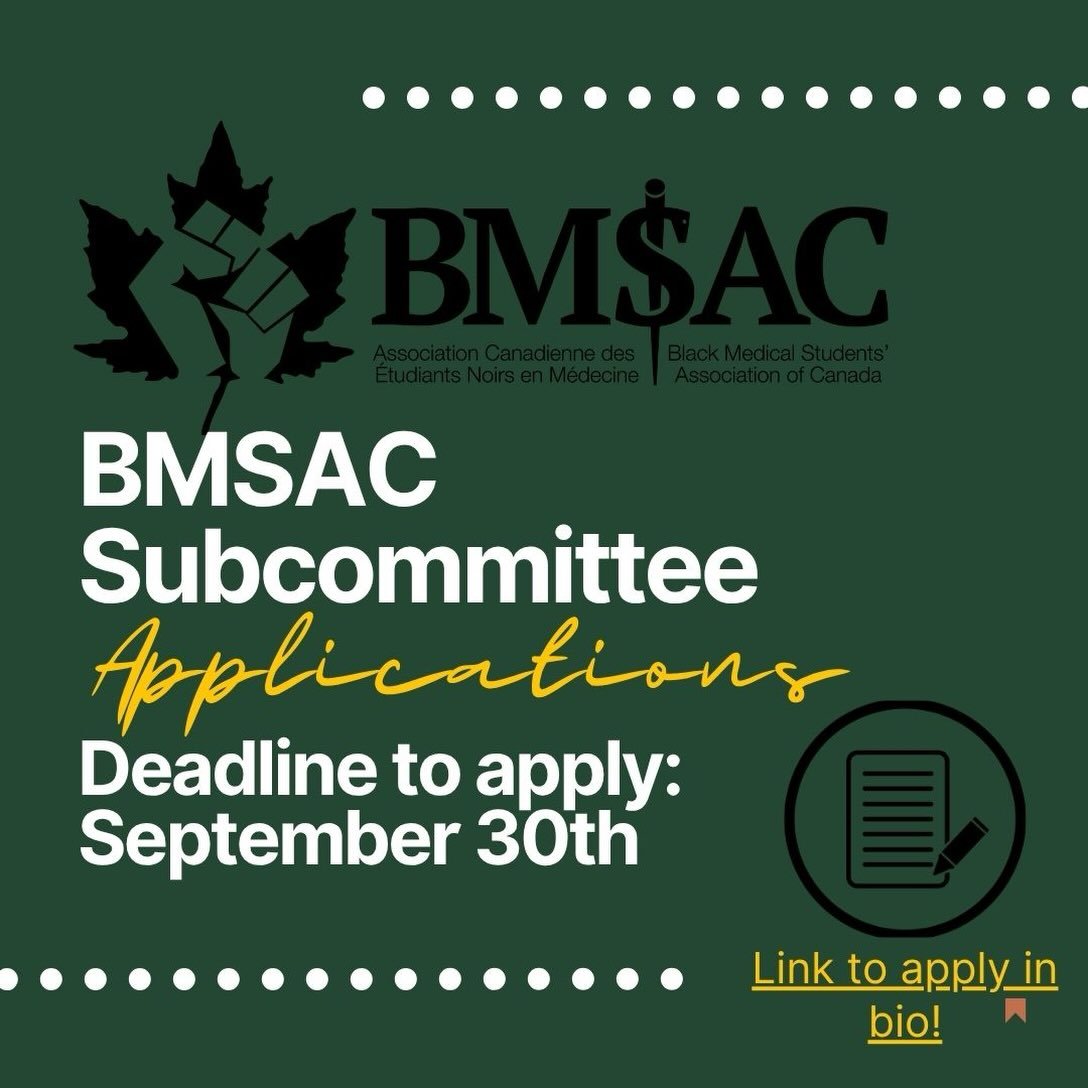 🚨BMSAC SUBCOMMITTEE RECRUITMENT IS OPEN!

Ready to get involved and make an impact? Join one of our subcommittees and contribute to the Black medical student community.

Recruiting for: 
Communications, AGM Planning, Atlantic Region &amp; Advocacy.
