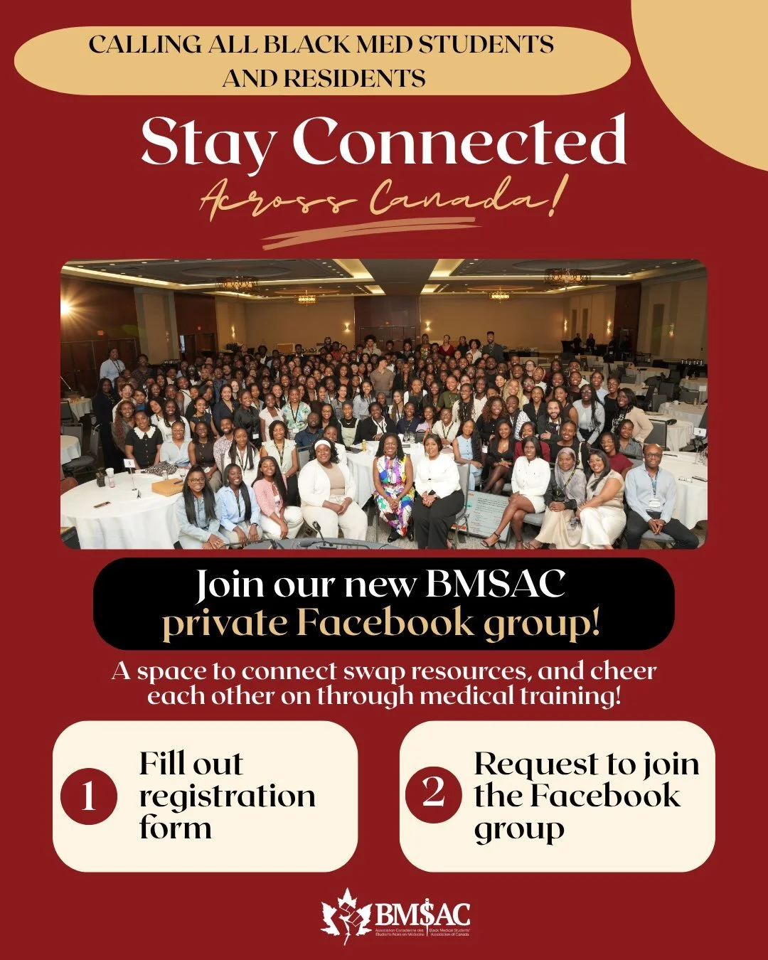 📣 Calling all Black med students &amp; residents!
We&rsquo;ve launched a new BMSAC private Facebook group, a space to connect with peers across Canada, swap resources, share opportunities, and cheer each other on through every stage of medical train