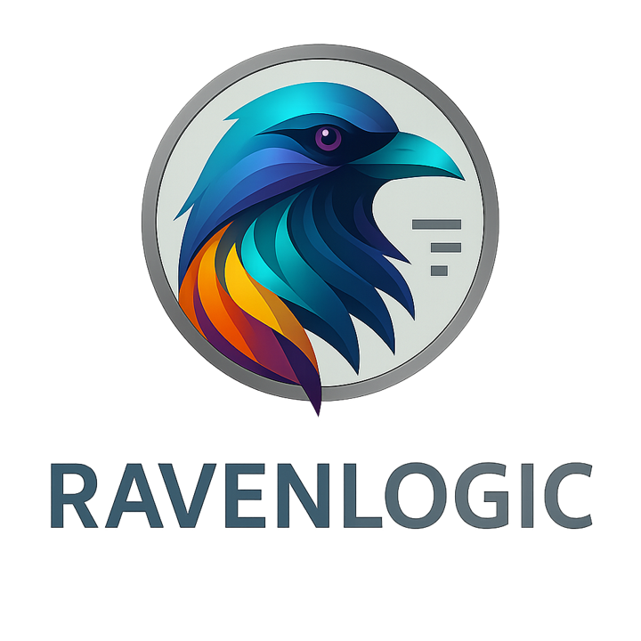 A colorful logo featuring a stylized bird with shades of blue, purple, orange, and yellow inside a circular frame, with the text 'RAMENLOGIC' underneath.