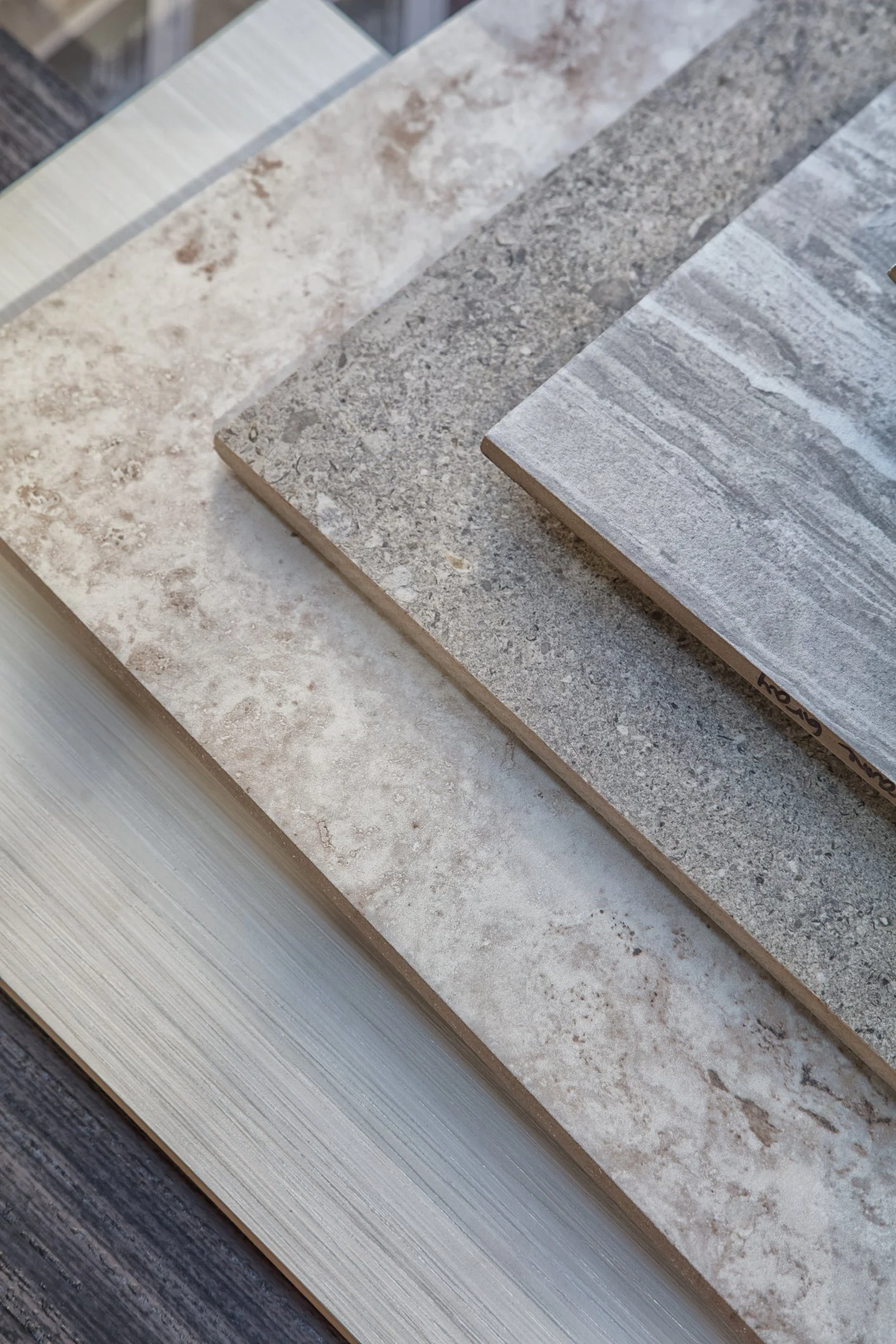Tile flooring samples showing texture and material variety