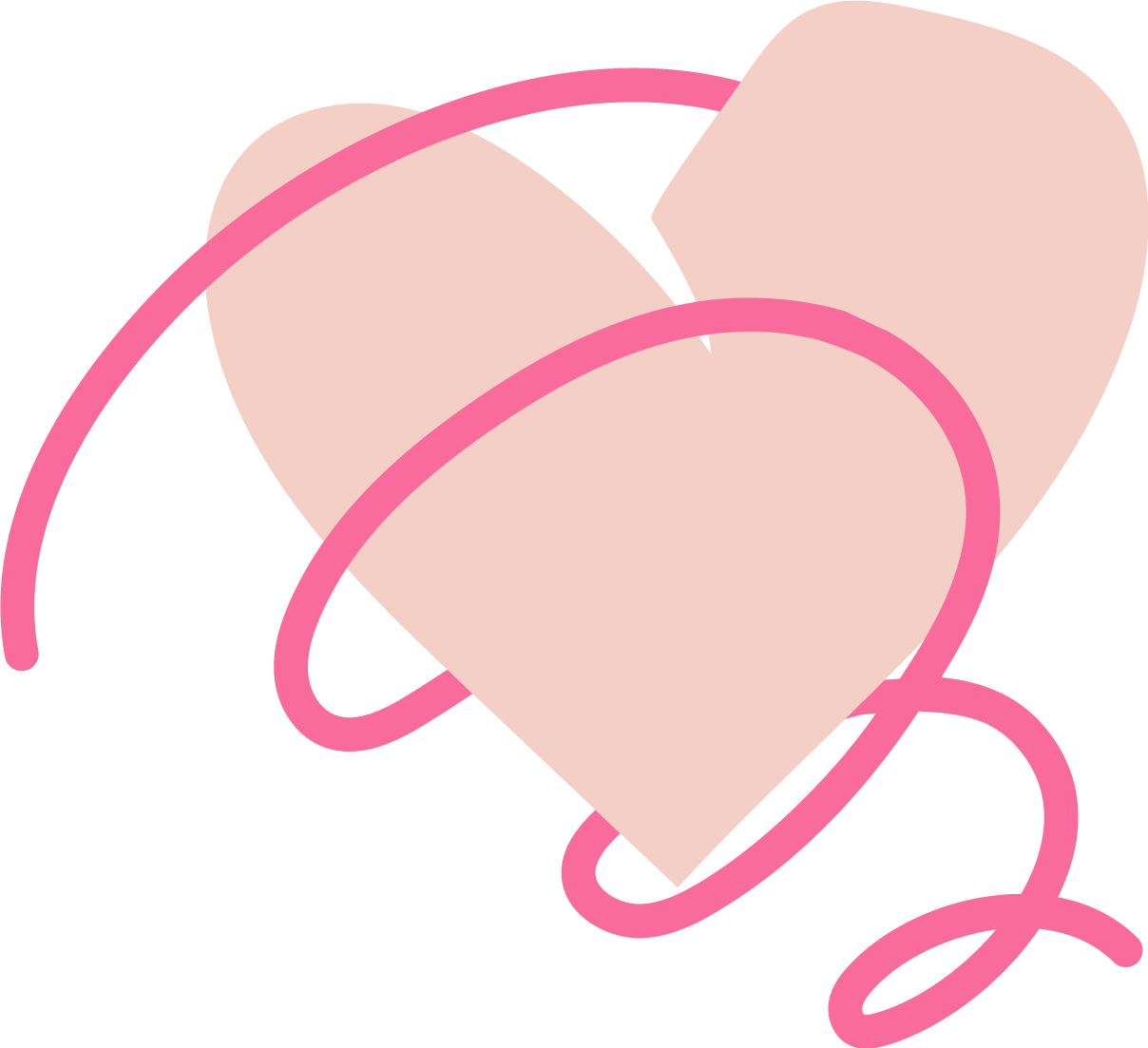 Stylized pink heart with pink swirling lines around it