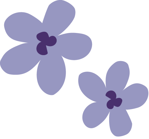 Two purple flowers with five petals each and dark purple centers on a black background.
