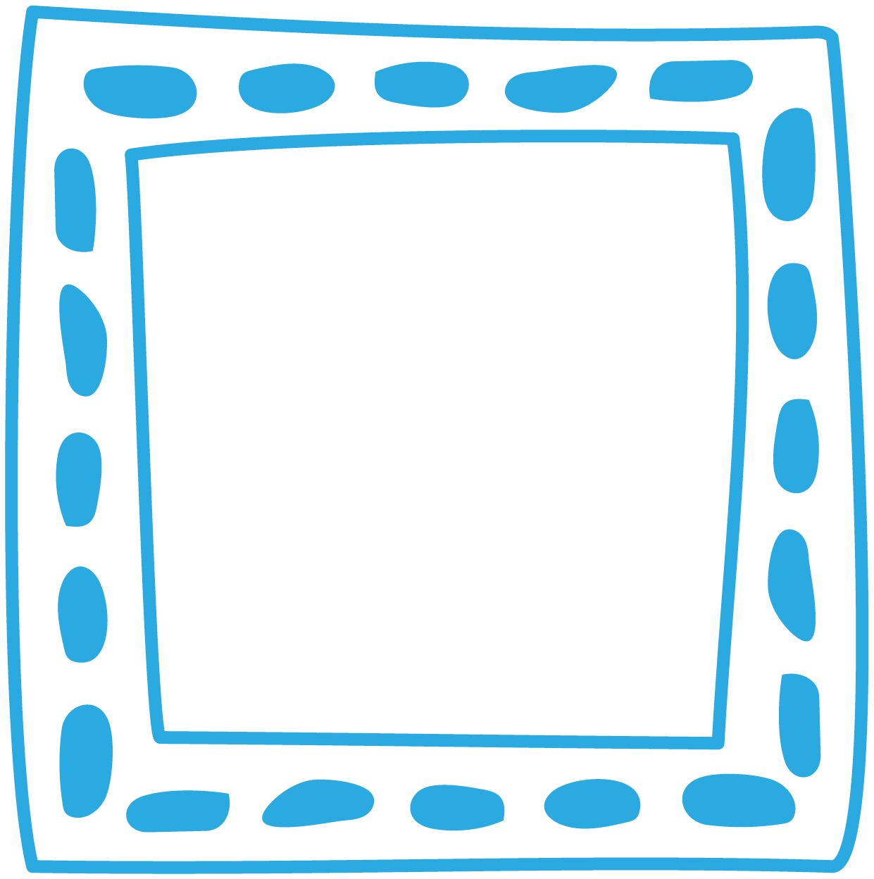 Blue hand-drawn square with dotted border frame.