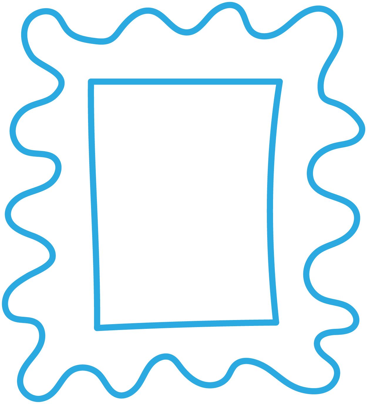 Blue outline of a rectangular photo frame surrounded by wavy lines.