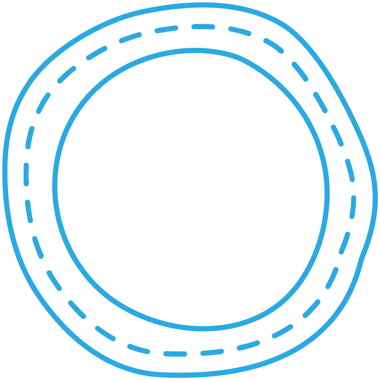 Blue digital dotted circular border frame.