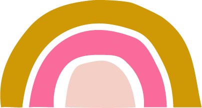 A colorful rainbow with pink, white, and light pink layers on a white background.