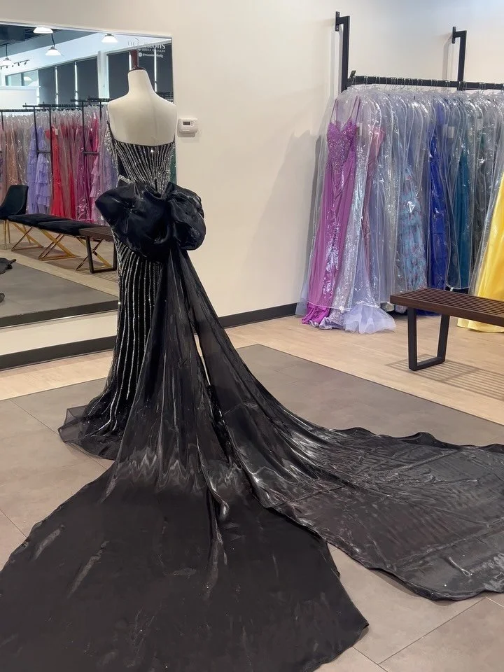 D R A M A, but make it couture. 🖤
Portia and Scarlett shut it down in a black, fully sequined masterpiece&mdash;customized to perfection with an exaggerated long black bow that trails like a mic drop. High shine, high impact, zero subtlety. Exactly 