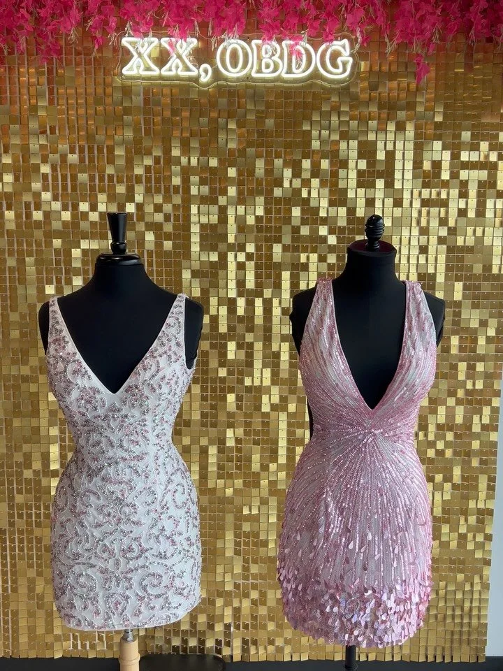 Which one are you choosing? 🤩 The elegant beaded beauty or the dazzling pink sequin showstopper? Either way, you&rsquo;ll be turning heads at Homecoming. Come shop our newest arrivals before your favorite style is gone! 💖✨