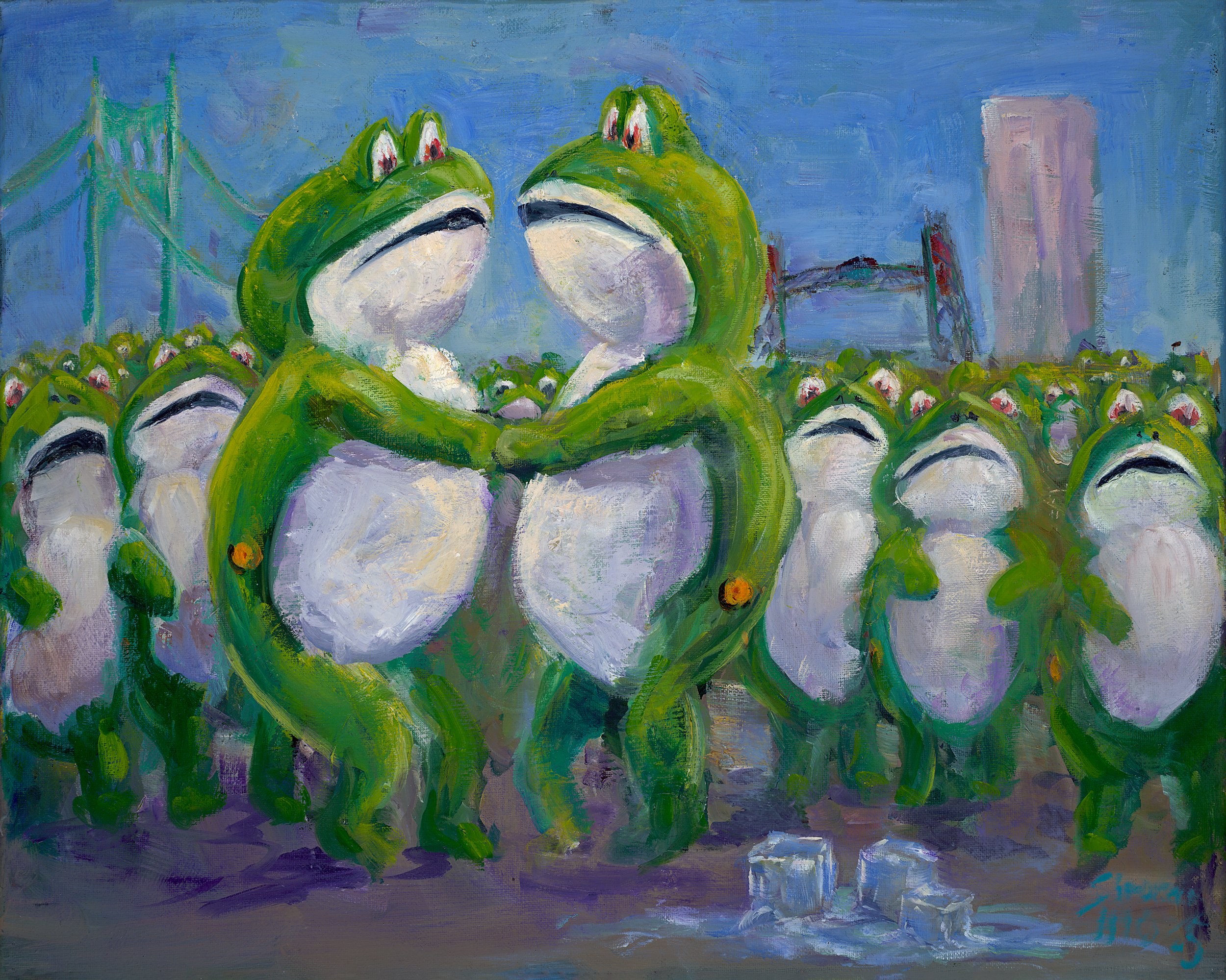 Portland Frogs Dancing -- print on paper or canvas