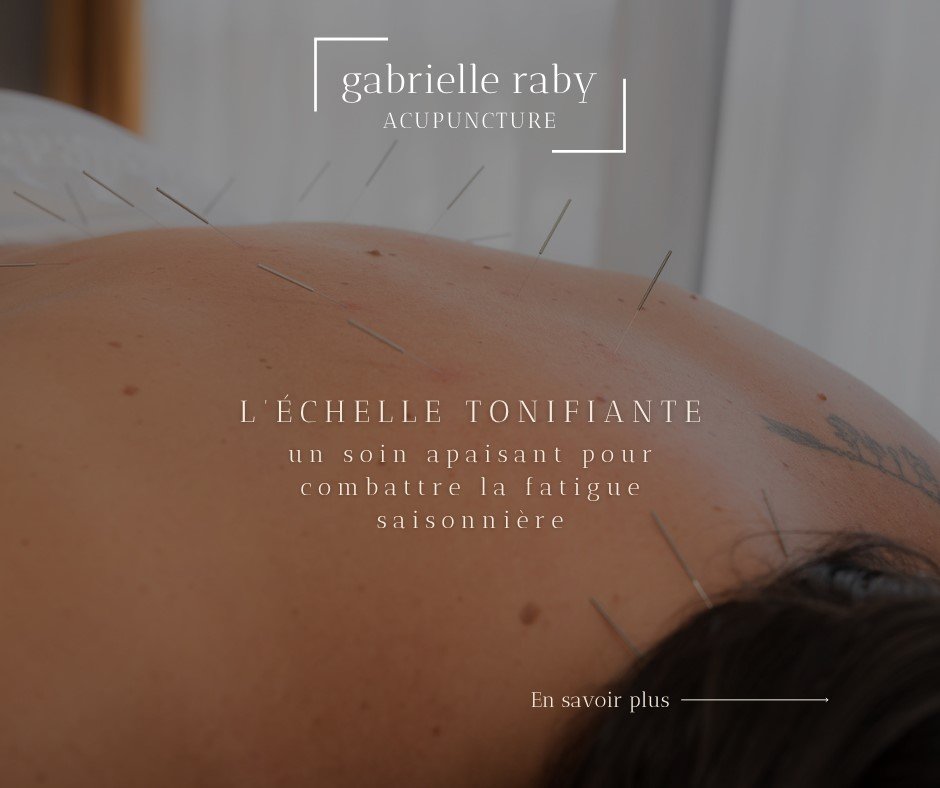 Soin d'acupuncture pour soutenir le niveau d'énergie et apaiser le système nerveux, échelle tonifiante avec aiguilles au dos et massage aux ventouses à Rimouski avec Gabrielle Raby