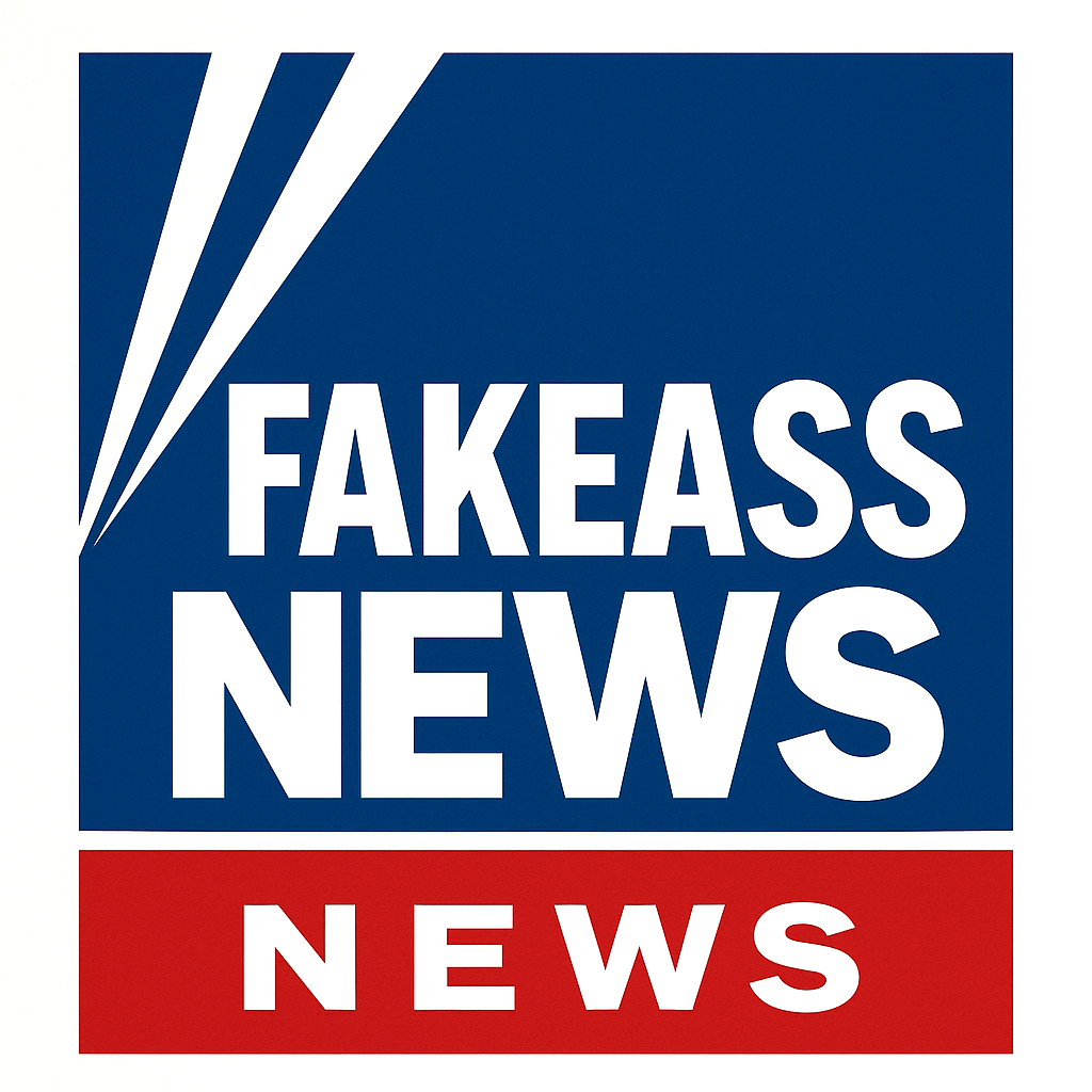 Logo with blue and red sections. The blue section has three diagonal lines and the white text 'FAKE ASS NEWS'. The red section has white text 'NEWS'.