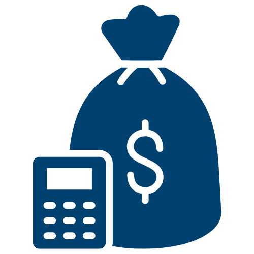 Icon of a money bag with a dollar sign and a calculator.