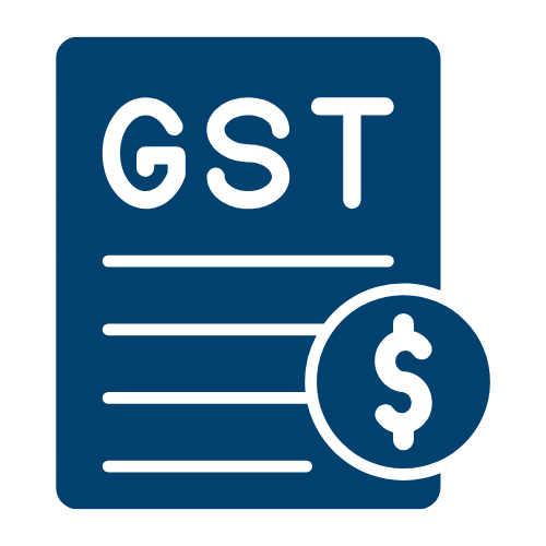 Icon of a tax receipt labeled 'GST' with a dollar sign in a circle.