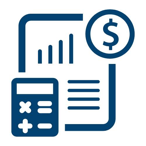 Financial chart and calculator icon with a dollar sign.