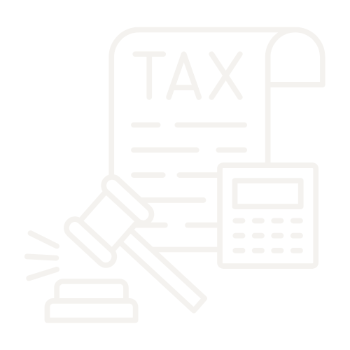Illustration of a tax document, gavel, and calculator, symbolizing legal tax processes.