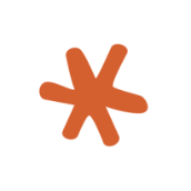 Orange asterisk symbol on a white background