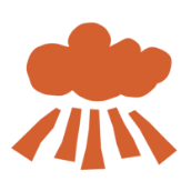 A simple illustration of a cloud with light beams streaming down from it