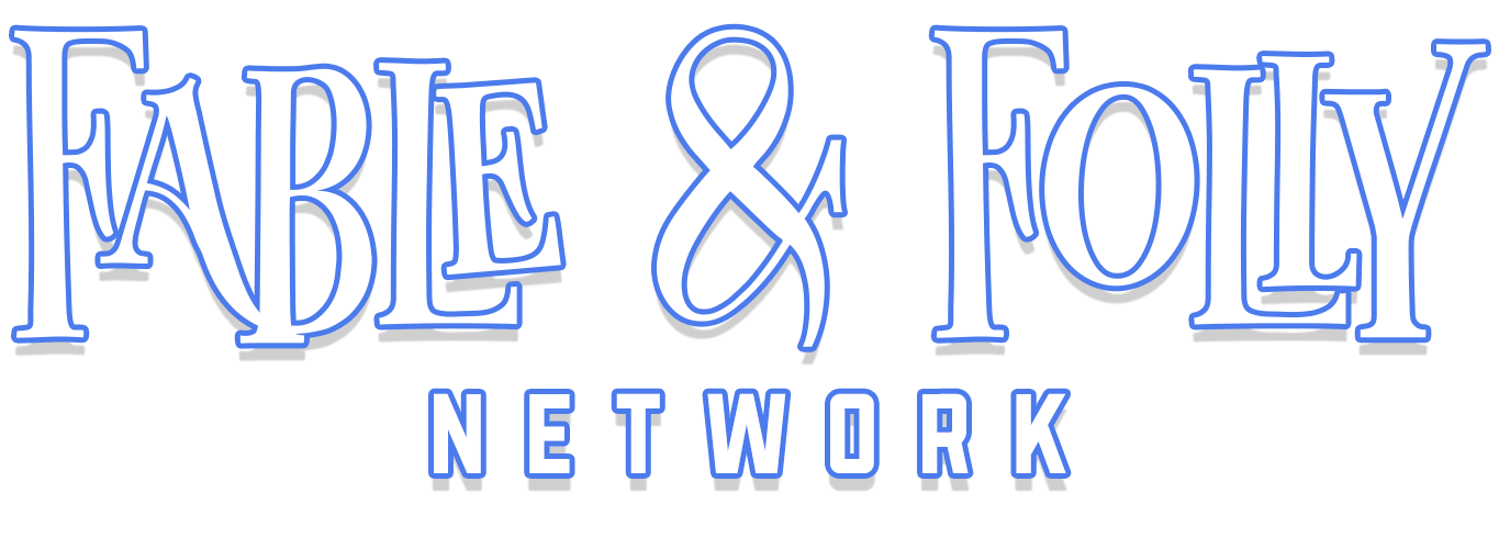 Logo of the Fable & Folly Network with stylized blue and white text