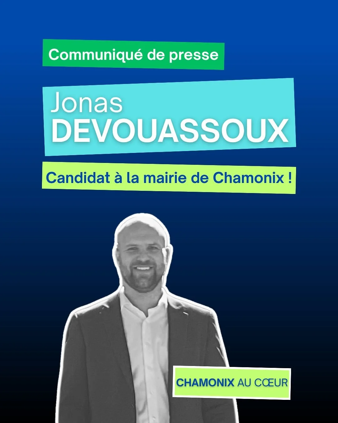 😃 Grande nouvelle ! @jondevouass sera la t&ecirc;te de liste de Chamonix au C&oelig;ur ! 

Ce mercredi, notre liste a d&eacute;sign&eacute; Jonas DEVOUASSOUX comme t&ecirc;te de liste pour les &eacute;lections municipales de mars 2026. N&eacute; &ag
