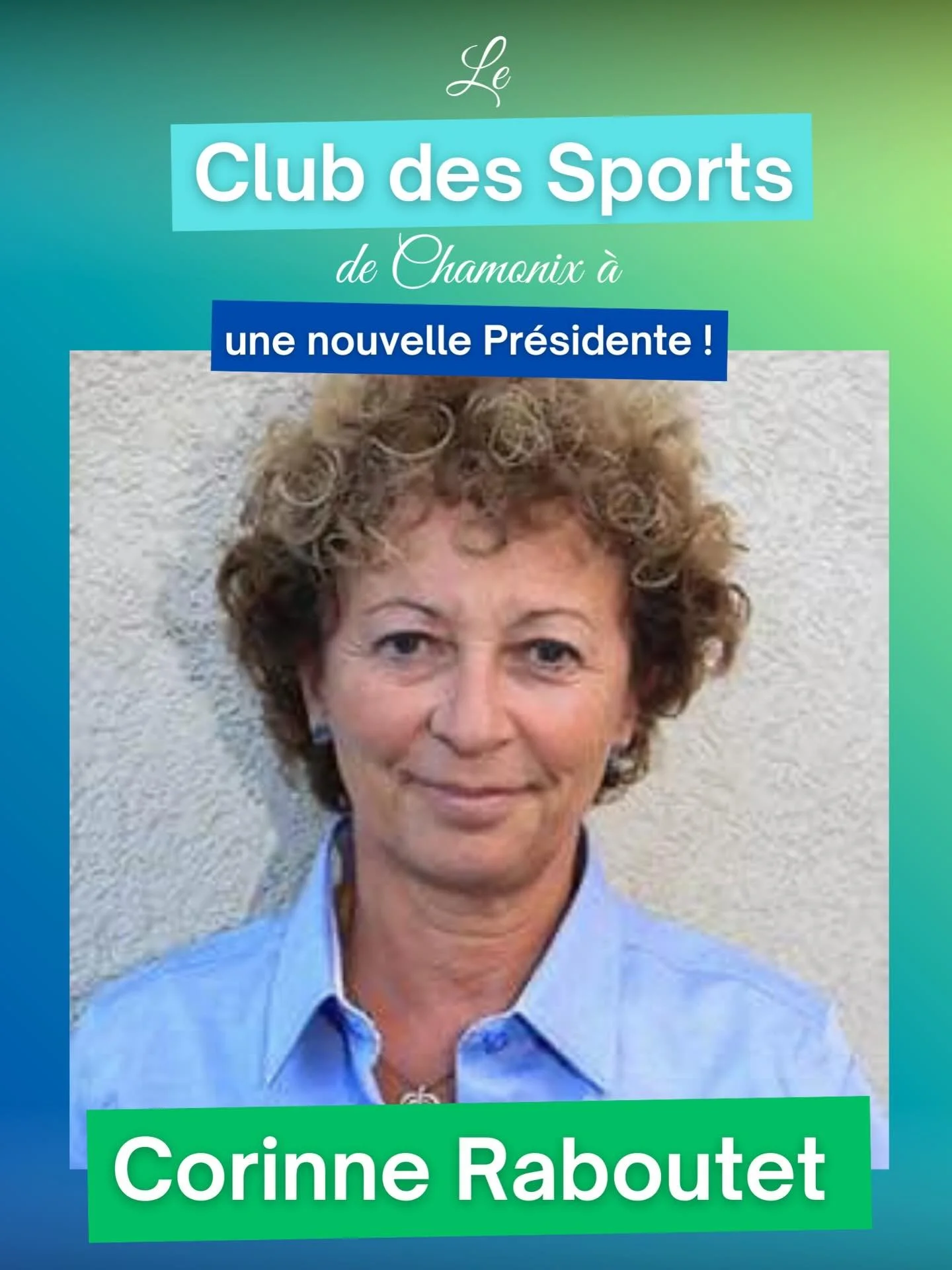 🎙️ Et la nouvelle pr&eacute;sidence du club des sports de Chamonix est assur&eacute;e par... une pr&eacute;sidente ! 

▶️ A l&rsquo;issue de l&rsquo;assembl&eacute;e g&eacute;n&eacute;rale de ce weekend, c&rsquo;est Corinne Raboutet qui a &eacute;t&