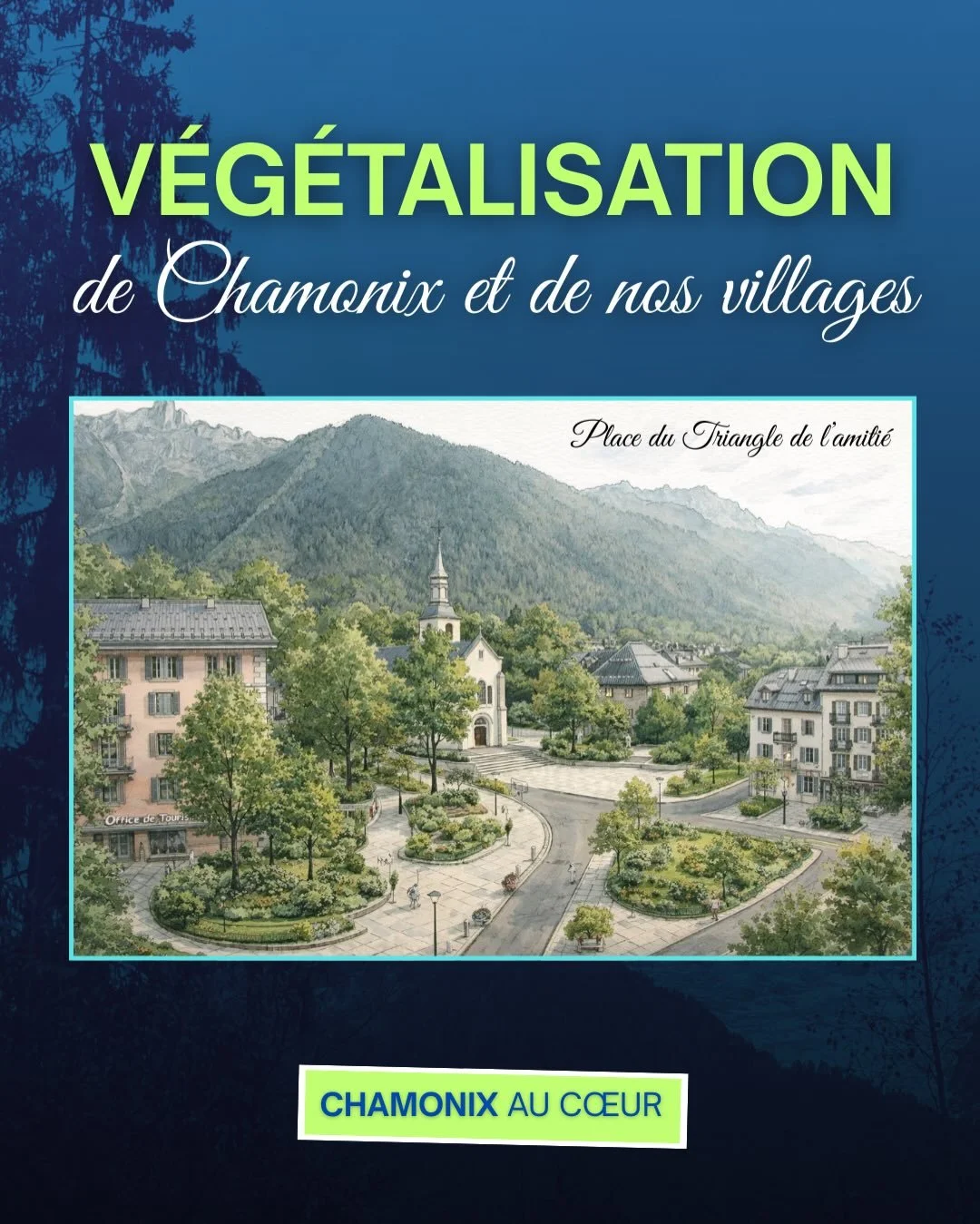 🌲 V&eacute;g&eacute;talisation de Chamonix et de nos villages !

👉 Chamonix au C&oelig;ur souhaite promouvoir une transformation de notre centre-ville et des villages en faveur d&rsquo;un am&eacute;nagement urbain durable.

💚 Nos ambitions ? Un d&