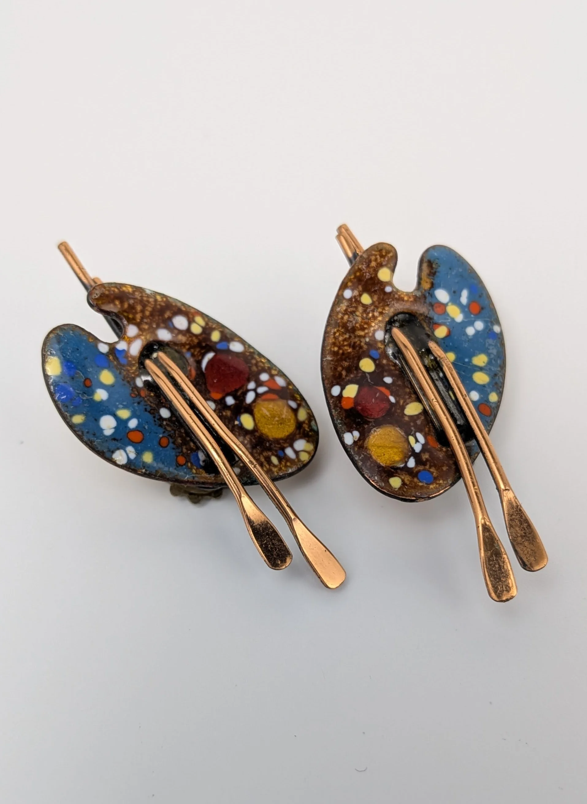Matisse Renoir Painters Palette Clip Earrings Enamel Over Copper 1.jpg