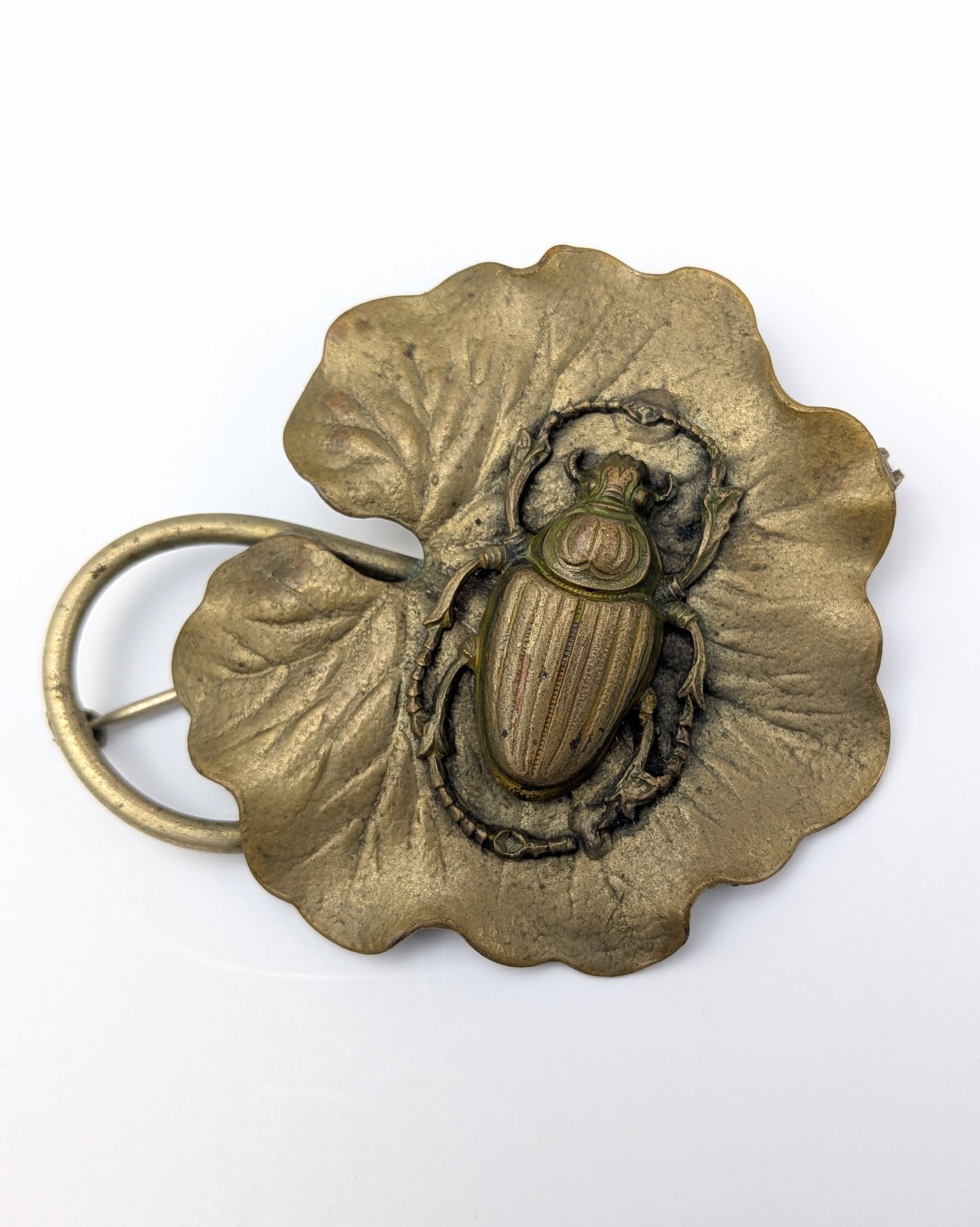 Art Nouveau Scarab Beetle Lily Brooch