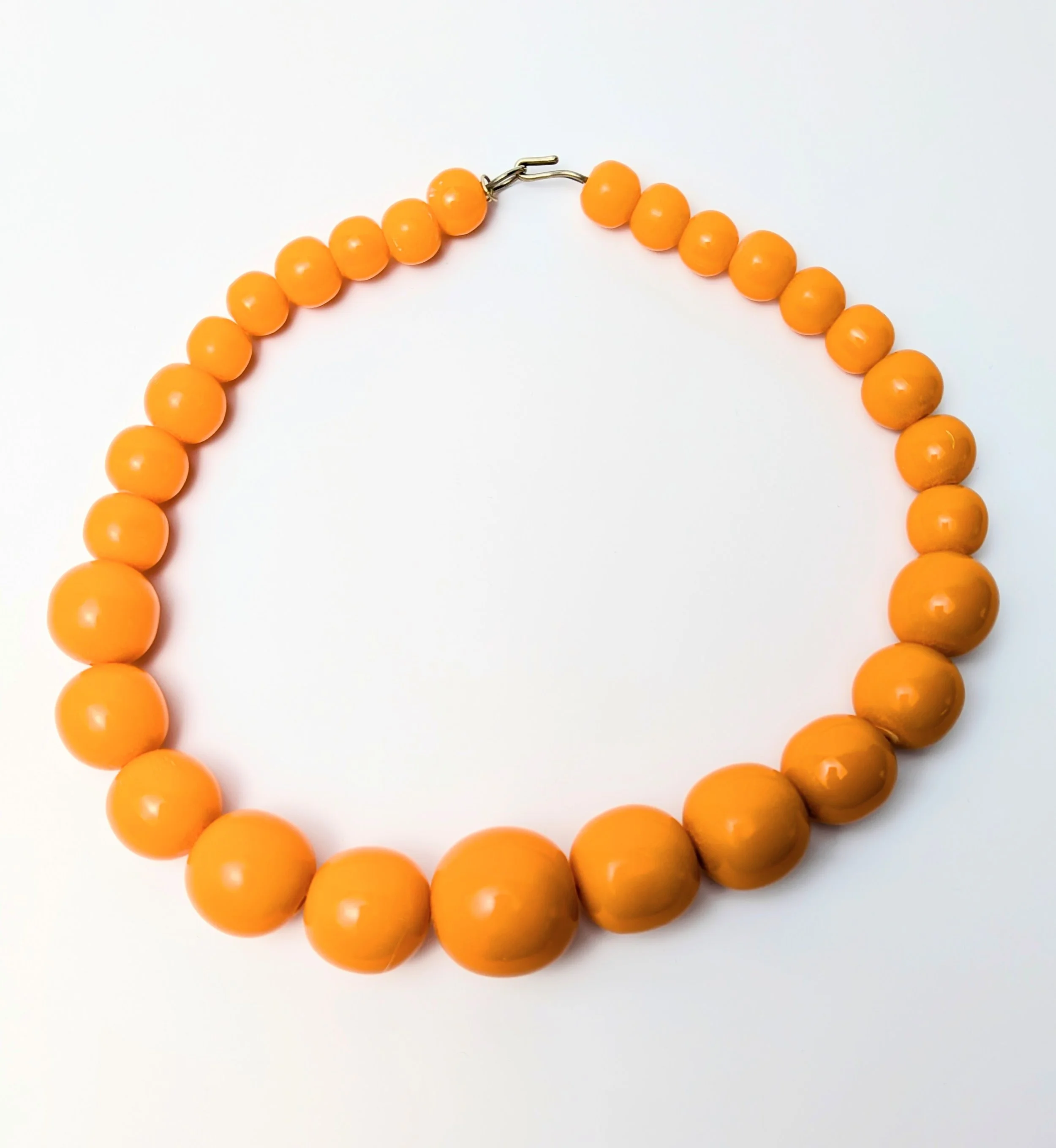 Orange Lucite Graduated Bead Necklace Chunky Retro Hook Clasp 1.jpg