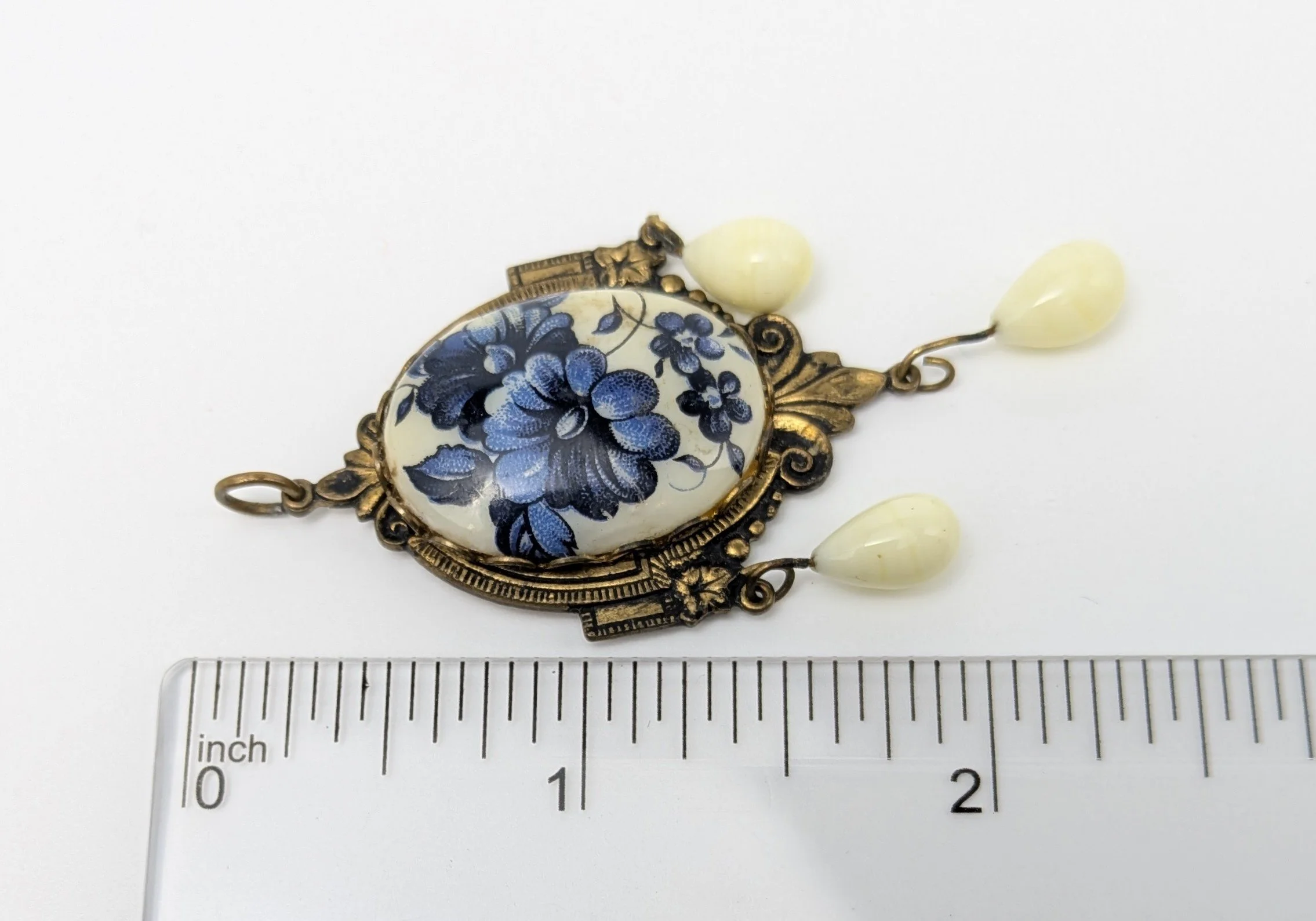 Porcelain & Brass Blue Floral Lavalier Pendant 6.jpg