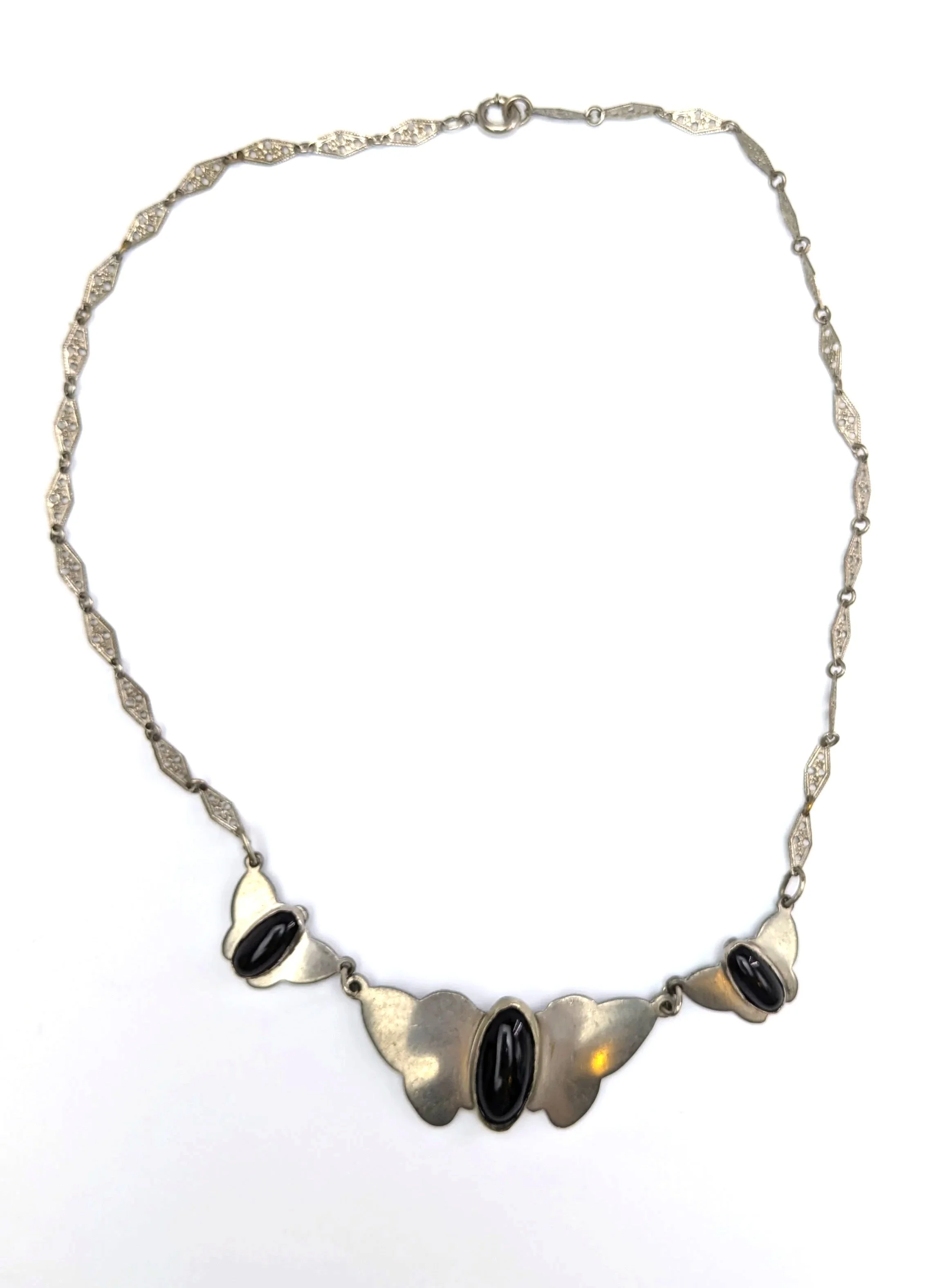 Antique+Early+1900s+Black+Onyx+or+Glass+Necklace+Silver-Tone+Openwork+1.jpg