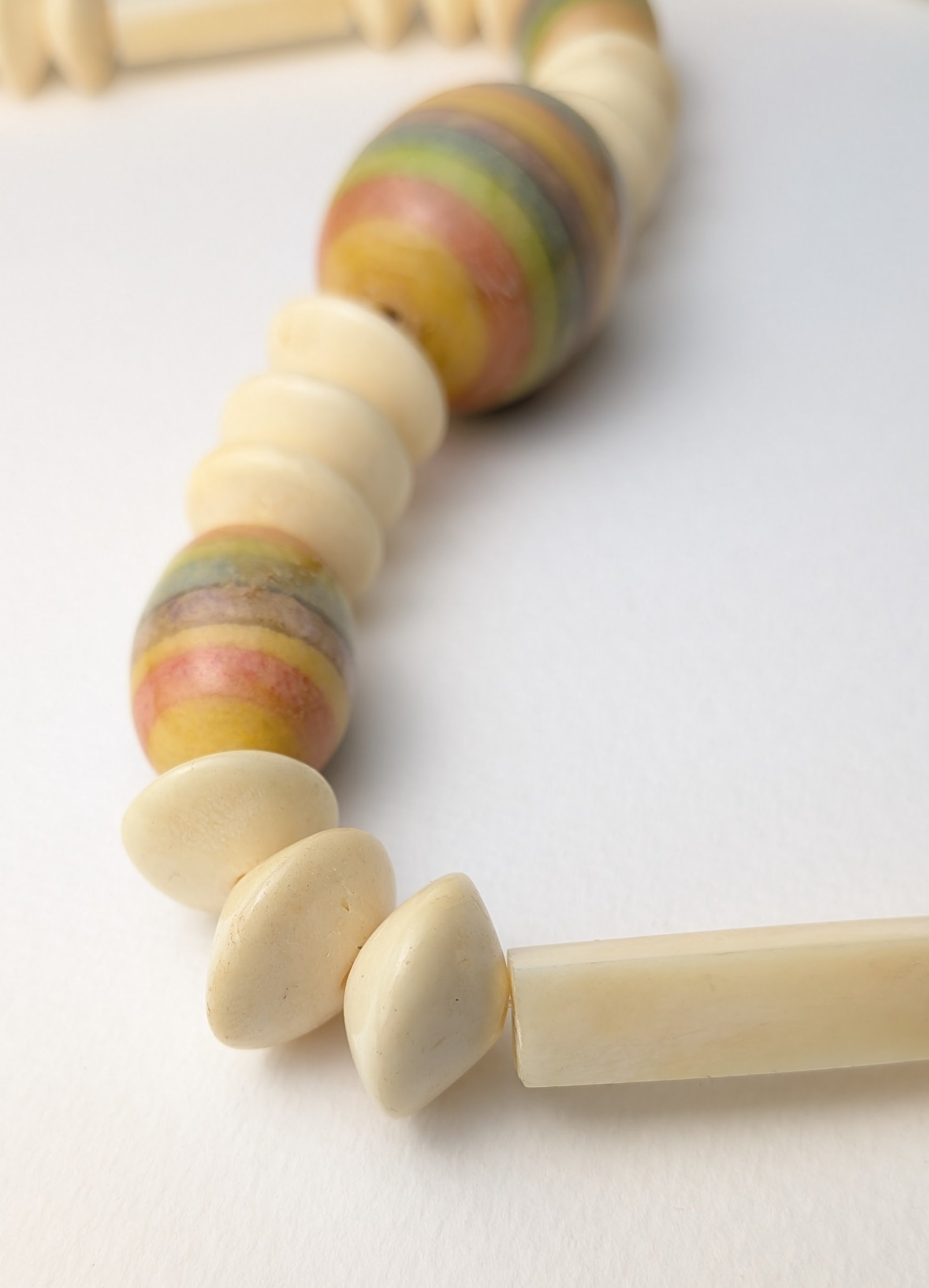 Wood Bead Necklace Pastel Striped Artisan Boho 3.jpg