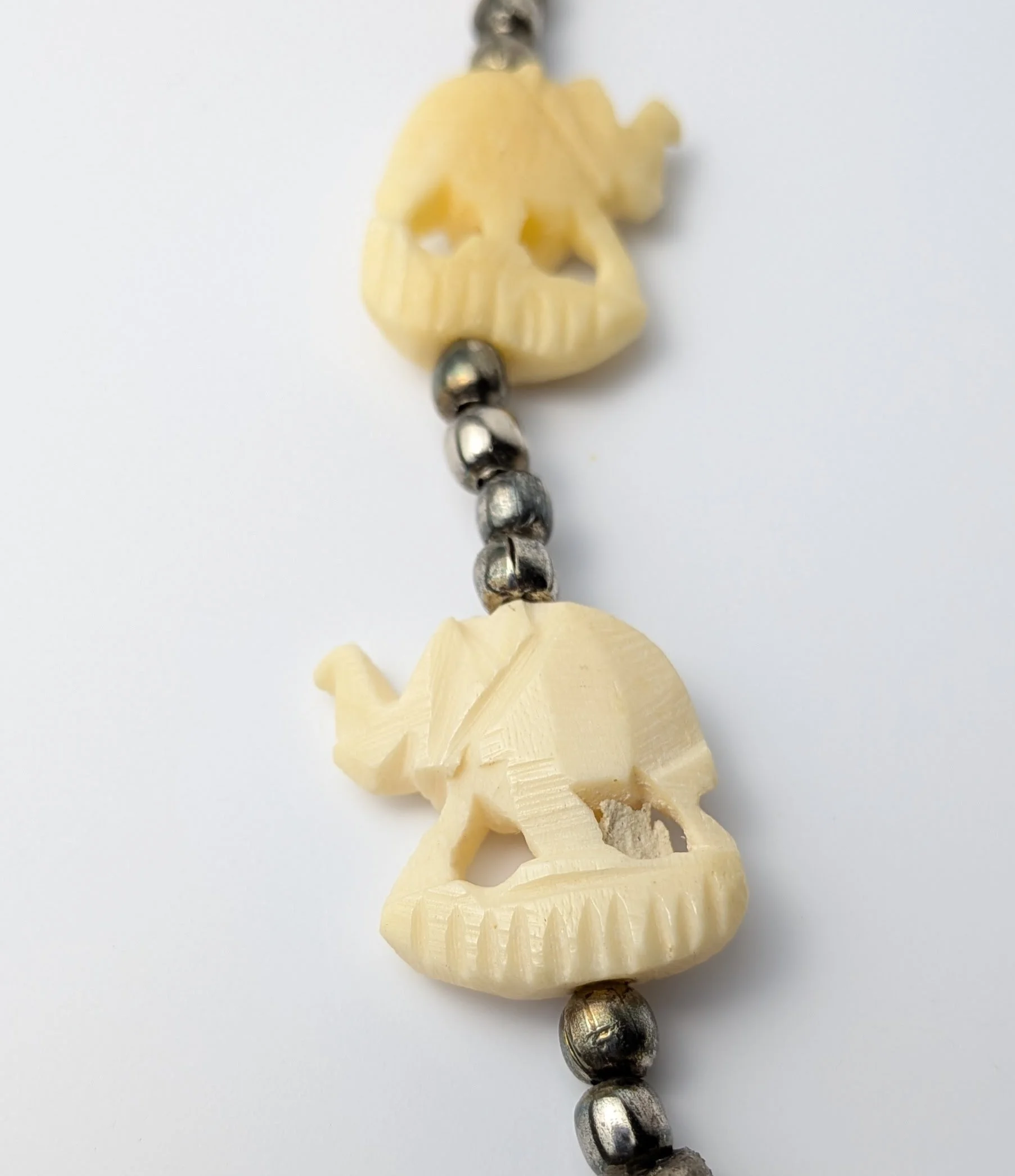 Carved Bovine Bone Necklace Elephants Safari Tribal Boho Statement 3.jpg