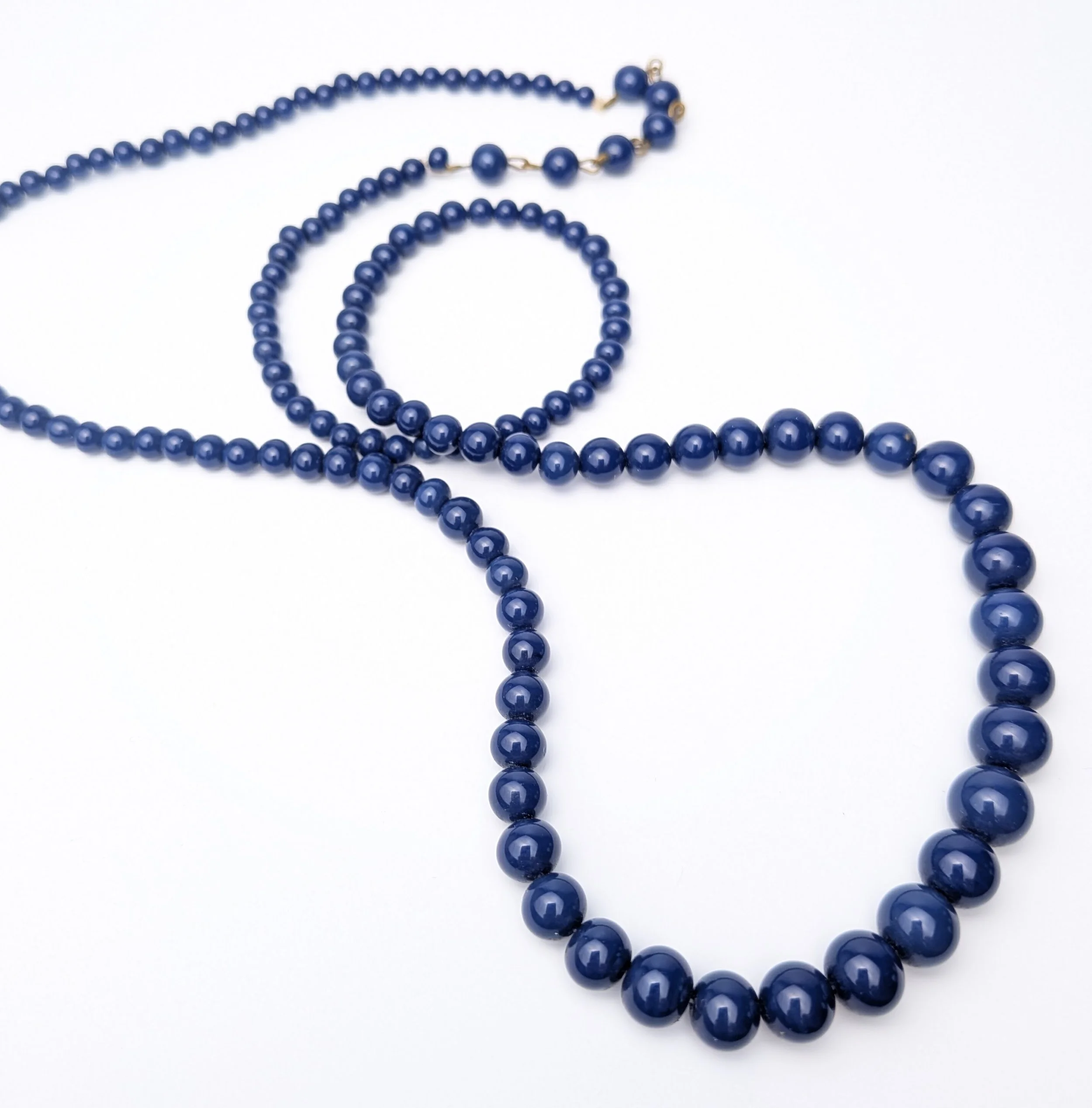 Navy Blue Glass Beaded Necklace Graduated Mid Century 4.jpg