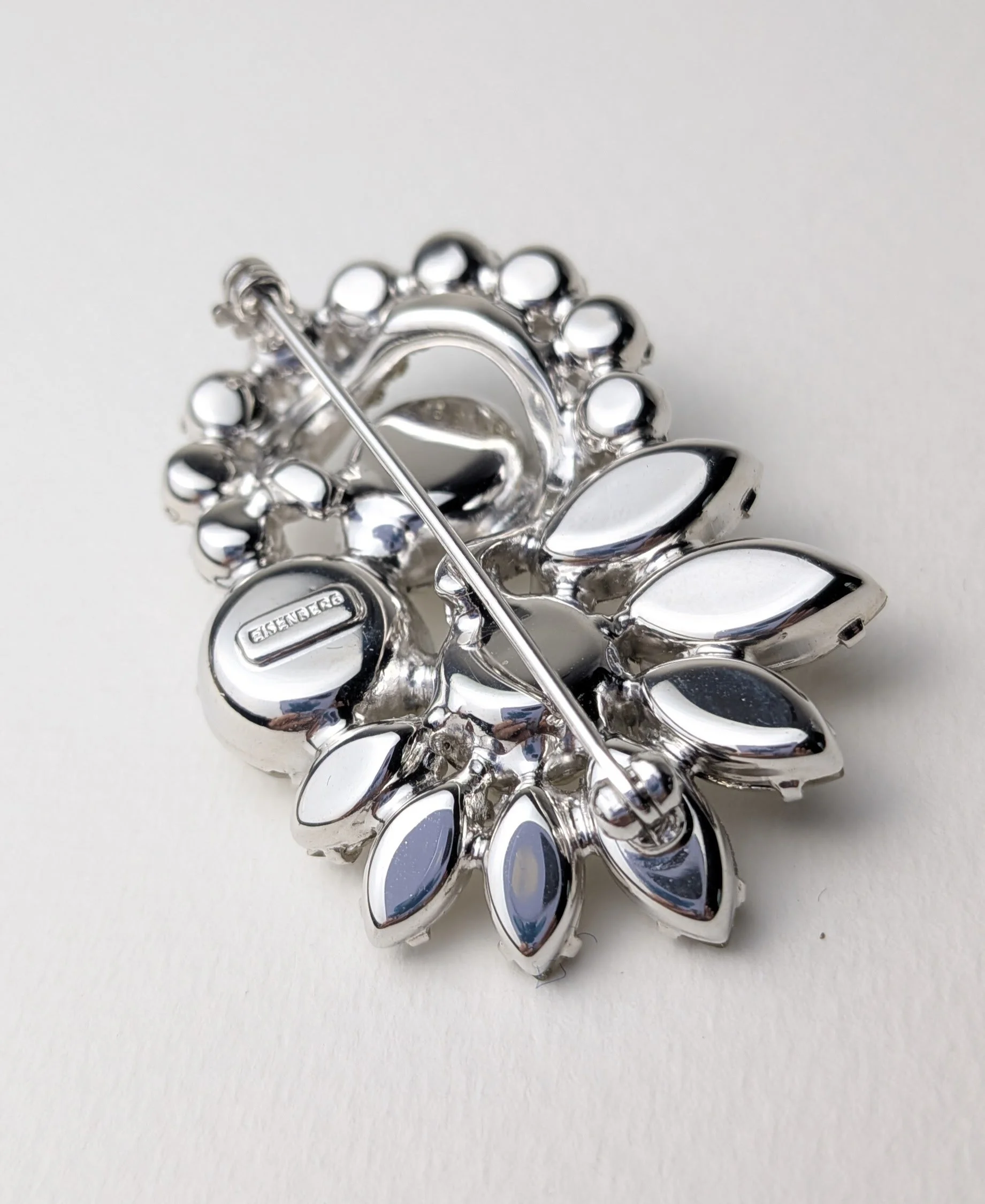 Eisenberg Clear Rhinestone Floral Spray Brooch 4.jpg